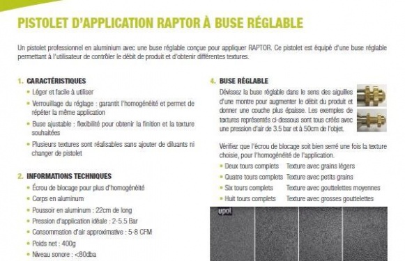 PISTOLET D’APPLICATION RAPTOR À BUSE RÉGLABLE