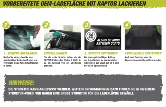 VORBEREITETE OEM-LADEFLÄCHE MIT RAPTOR LACKIEREN